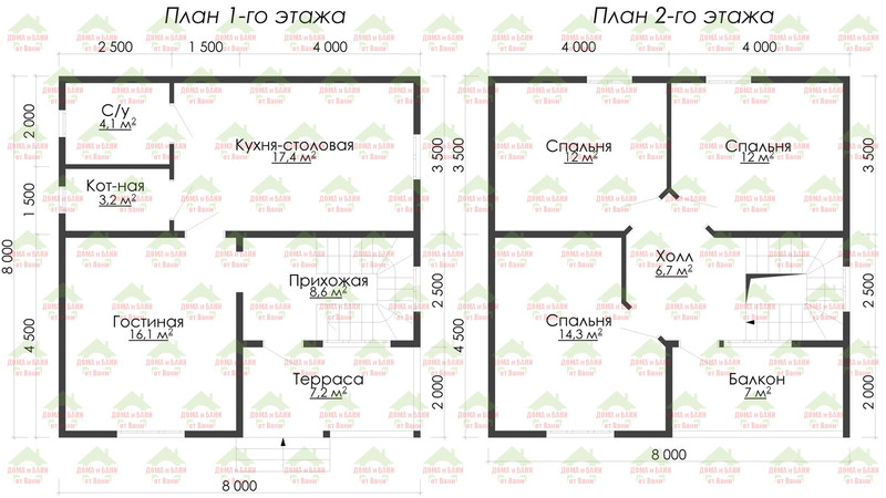 Каркасный дом 8*8 м. "Ульяновка". План дома.