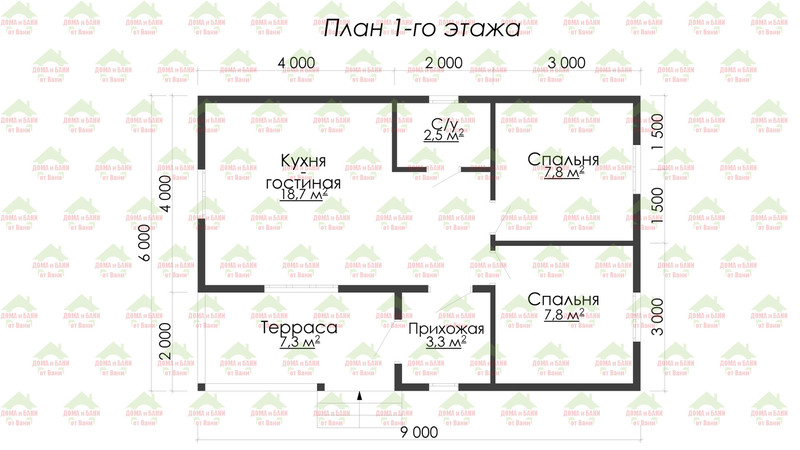 Дом из бруса 6*9 м. "Кобринск". План дома.
