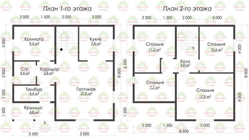 Каркасный дом 8*8.5 м. "Боровичи". План дома.