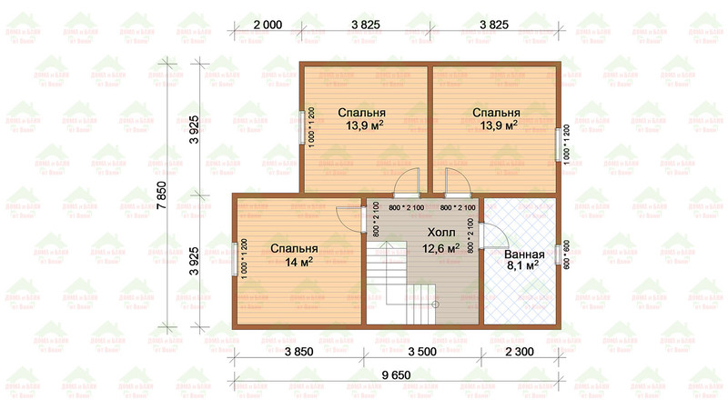 Коттедж из бруса 9.9x9.7 м. проект: "Конаковский". План дома этаж 2.