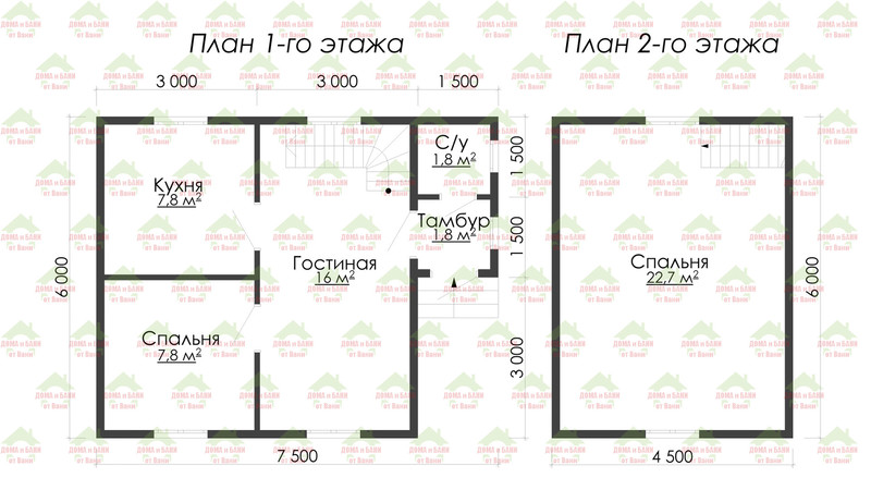 Каркасный дом 6*7.5 м. "Высоцк". План дома.