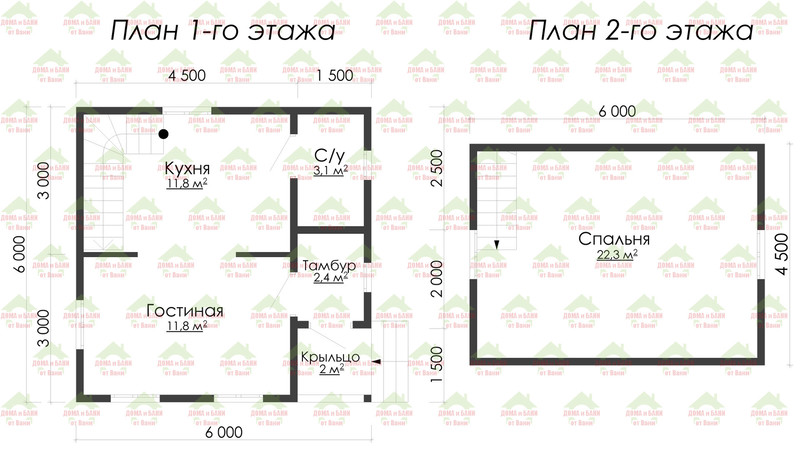 Каркасный дом 6*6 м. "Ивангород". План дома.